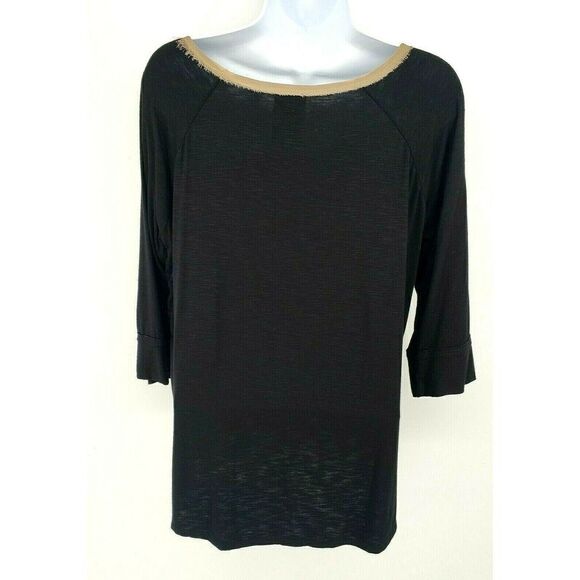 Anthropologie Dolan T-shirt Top Black Nude Lace Filigree 3/4 Sleeve - Picture 3 of 9